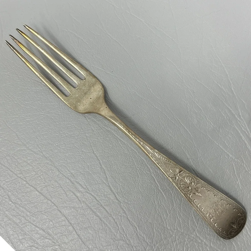 Antique Wm Wilson Son Sterling Silver Aesthetic Floral Engraved Fork 7in 42.8g
